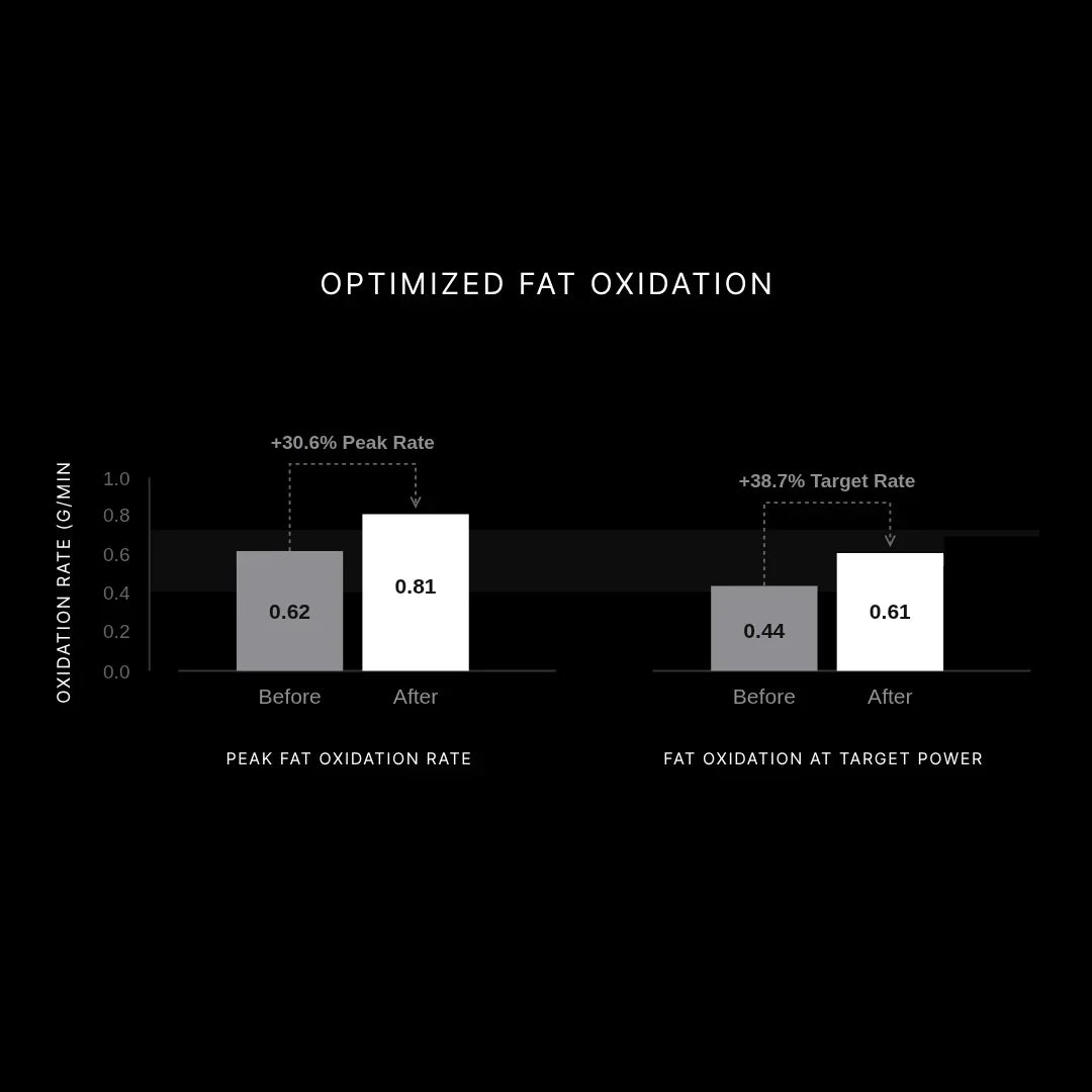 Stamox beetroot powder boosts fat oxidation: +30.6% peak rate, +38.7% target rate for endurance & performance.