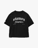 Black t-shirt with stamox beetroot powder logo and leopard graphic for endurance boost