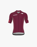 Maroon cycling jersey with Stamox Beetroot Powder logo, front view on white background