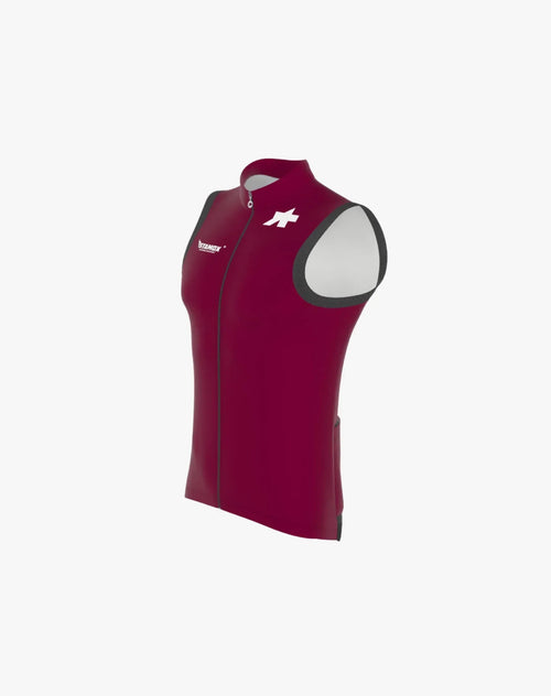 Maroon sleeveless cycling vest with Stamox Beetroot Powder logo on chest, athletic fit