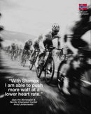 Cyclists racing intensely, with overlay text endorsing stamox beetroot powder for endurance