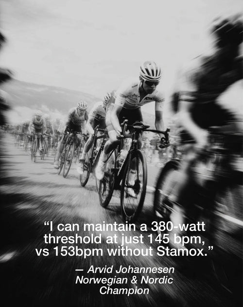 Cyclists racing on road, Stamox beetroot powder boosts cycling endurance and power
