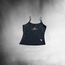 Black tank top with logos on a dark background stamox