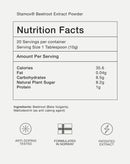 Stamox beetroot powder nutrition facts label, serving size, ingredients, anti-doping tested