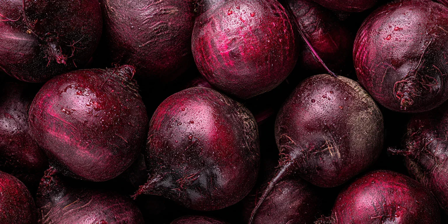 Close-up of wet purple beets with a dark background Stamox Beetroot Powder