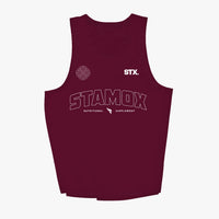 Maroon tank top with 'STAMOX' branding on a white background