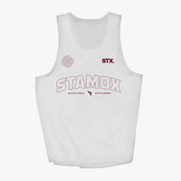 White tank top with 'STAMOX' and 'STX' branding on a white background