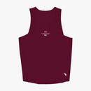 Maroon tank top with branding on a white background