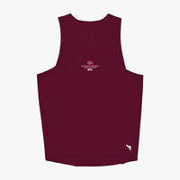 Maroon tank top with branding on a white background